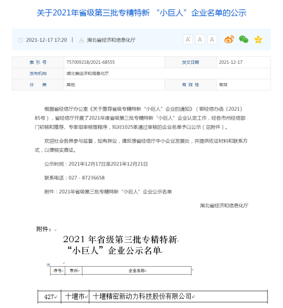 喜訊！公司獲得省級專精特新“小巨人”企業(yè)榮譽(yù)稱號